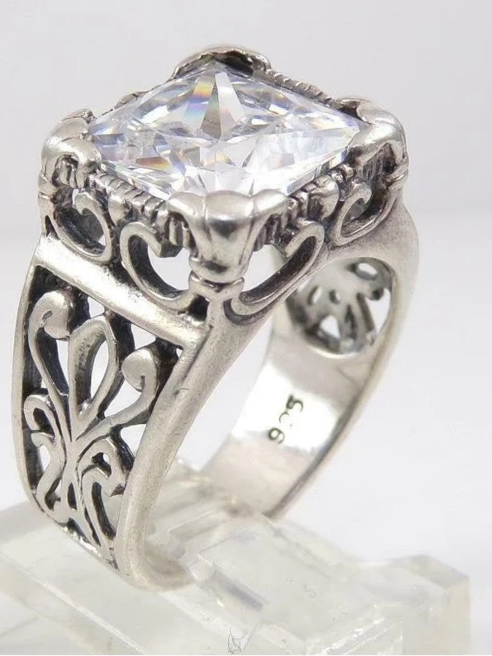 Silpada Sterling Silver Filigree Square-Cut CZ Ring - White
